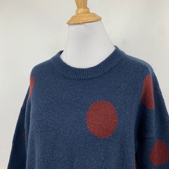 Madewell Sweater Womens XS Extra Small Navy Red Polka Dot Graystone Wool Blend - Picture 3 of 13